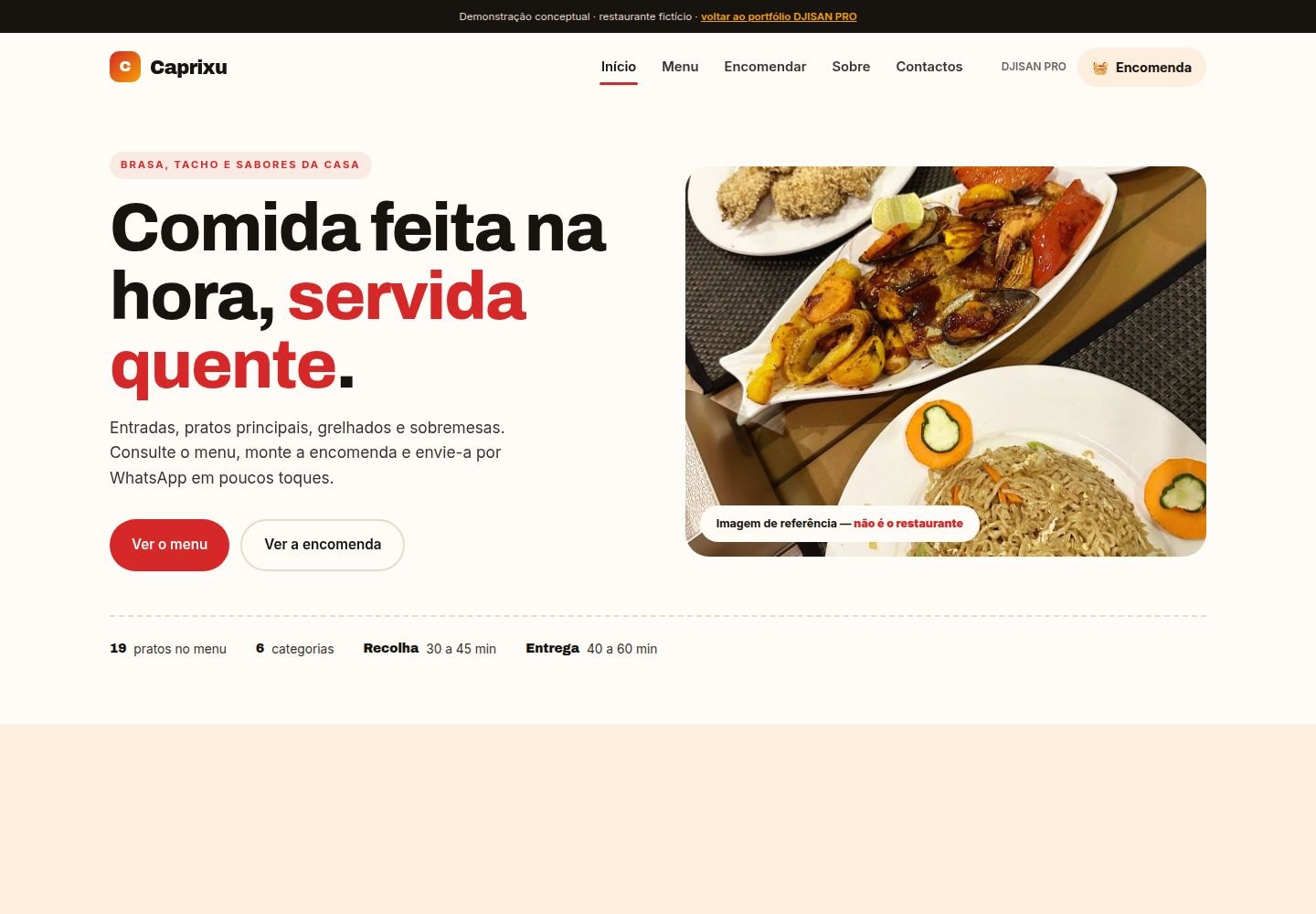 Página inicial da demonstração Caprixu