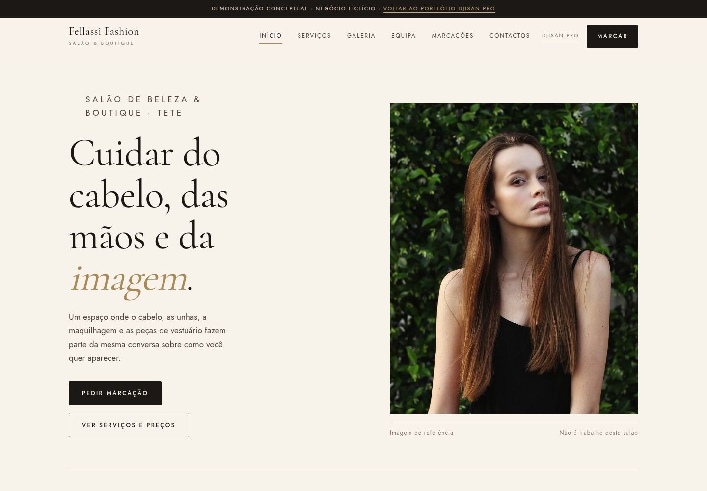 Página inicial da demonstração Fellassi Fashion